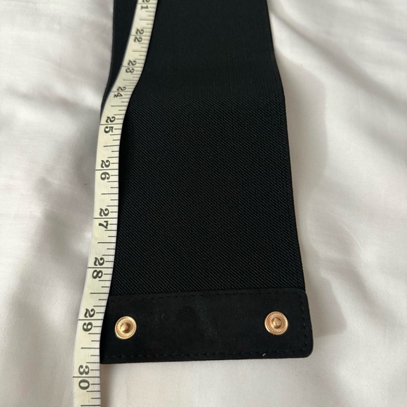 Black wide elastic waistband belt with beige satin bow - Picture 7 of 8